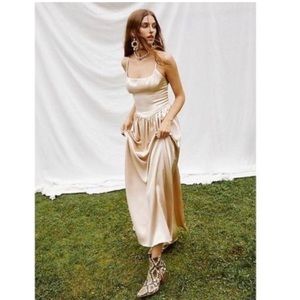 Fame and Partners Free People Champagne Gold Gathered Drop Waist Gown Size 4